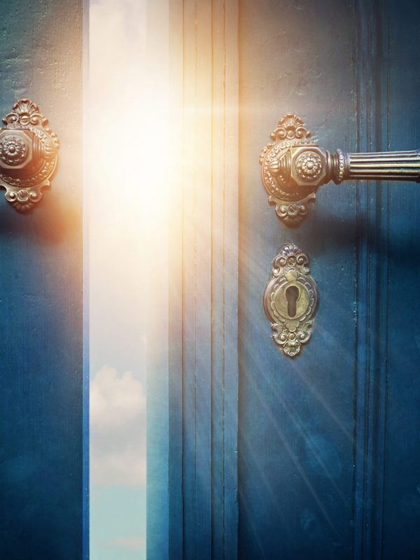 Open blue door and sunshine